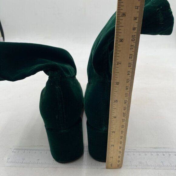 YDN Lake Green Pointed Toe Chunky High Heel Mid Calf Boots Pull On Dress Shoes - Picture 5 of 8